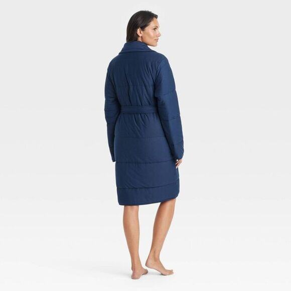 Auden NWT Women's Short Quilted Robe Blue Quilted Robe Size XS/S - Picture 8 of 9